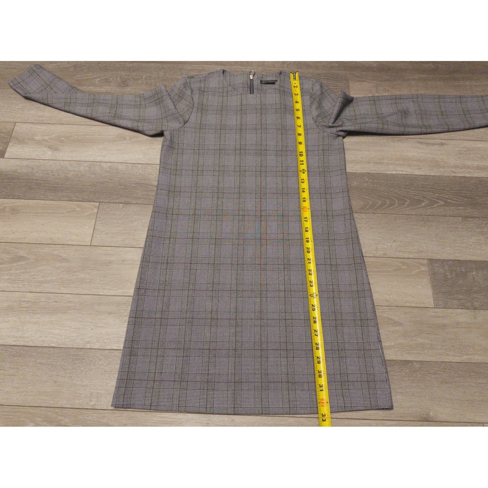 Zara Dress Women Small Grey Glen Plaid Long Sleeve Shift Mini - Picture 7 of 7